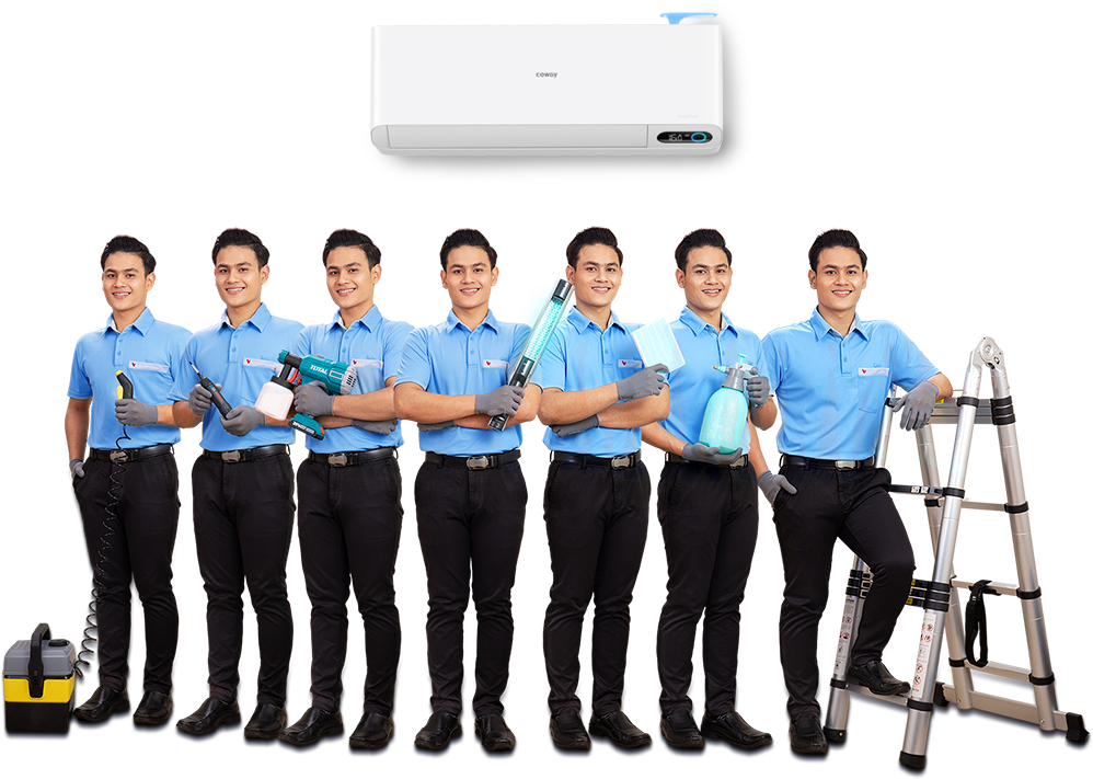Coway technicians providing air conditioner care service