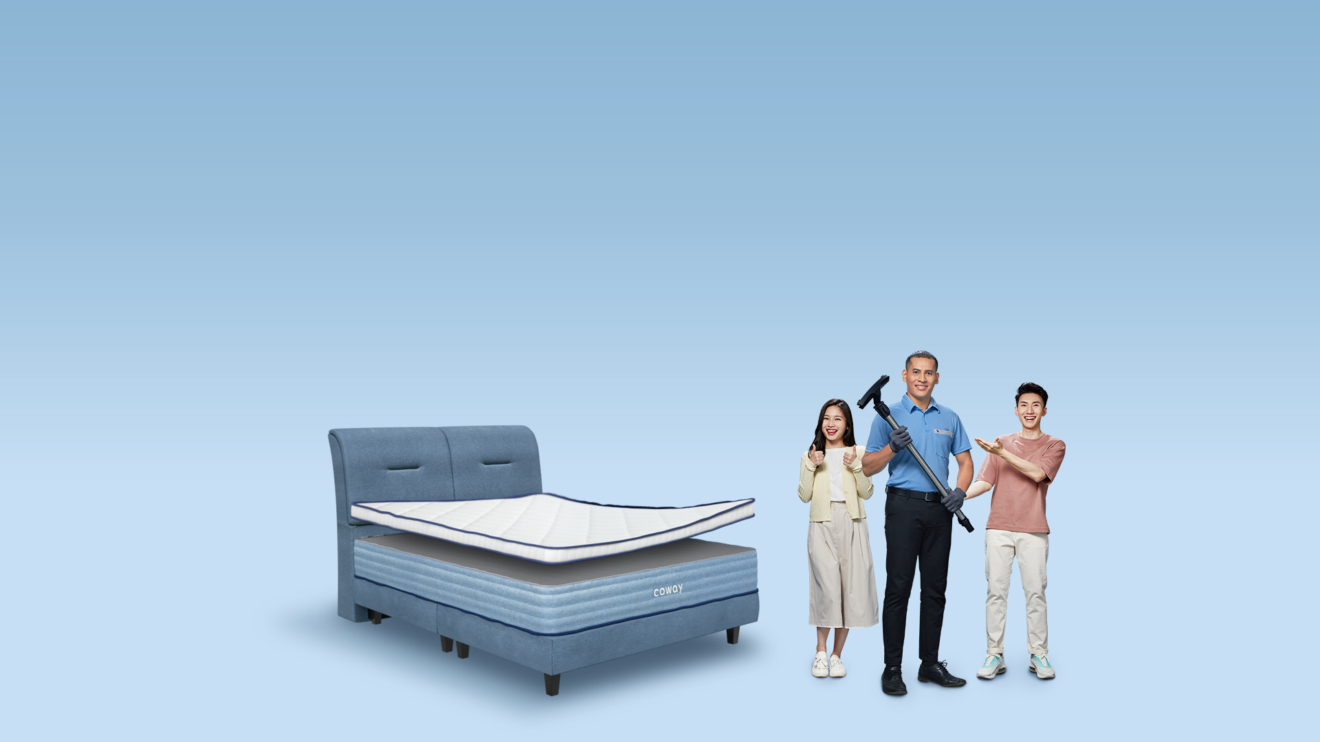 Coway homecare technicians with the Mattress Ecolite changeable topper
