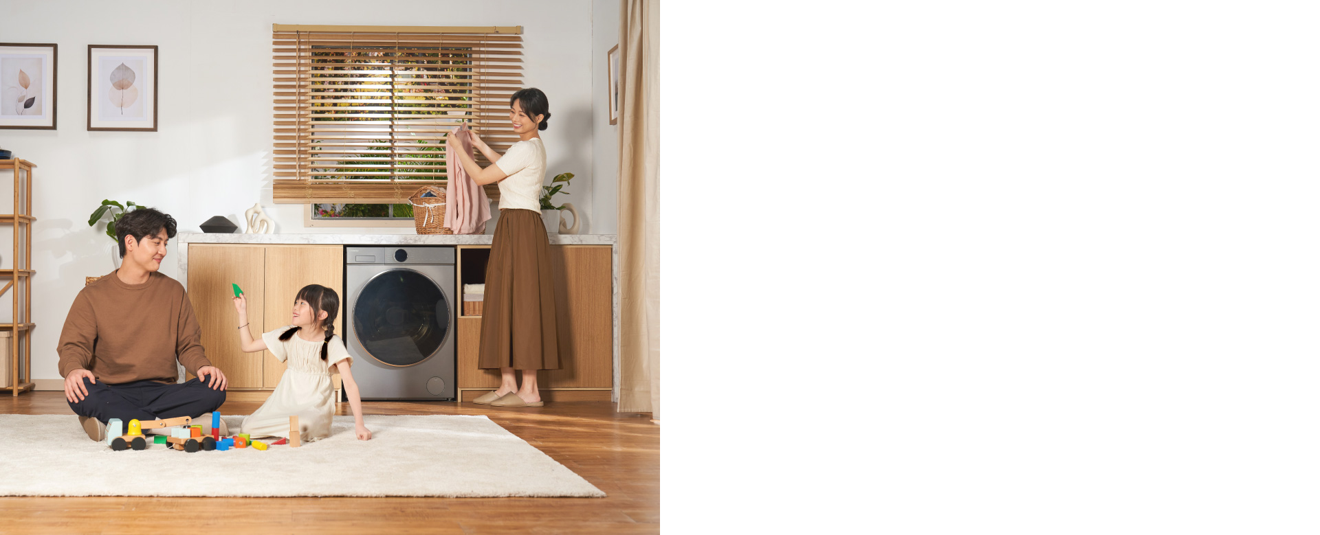 Family relaxing while the Coway Washer Dryer handles the laundry