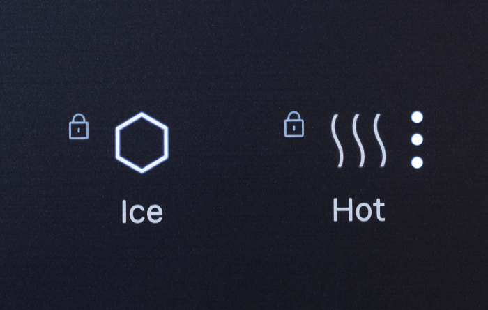 Smart control panel on the Coway Ais with ice and hot water lock