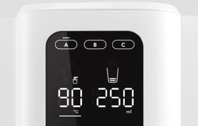 Coway Ombak digital panel showing A, B and C preset profiles