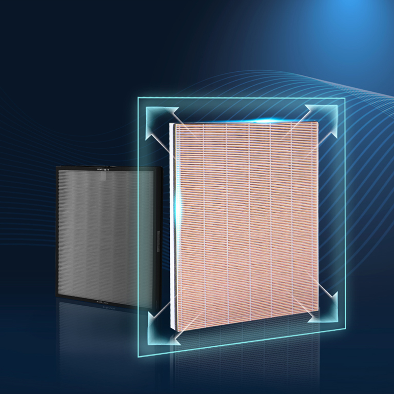 The larger Coway Storm II Copper HEPA filter beside the smaller predecessor filter