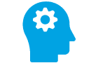 Head silhouette with a gear, representing intelligent automation