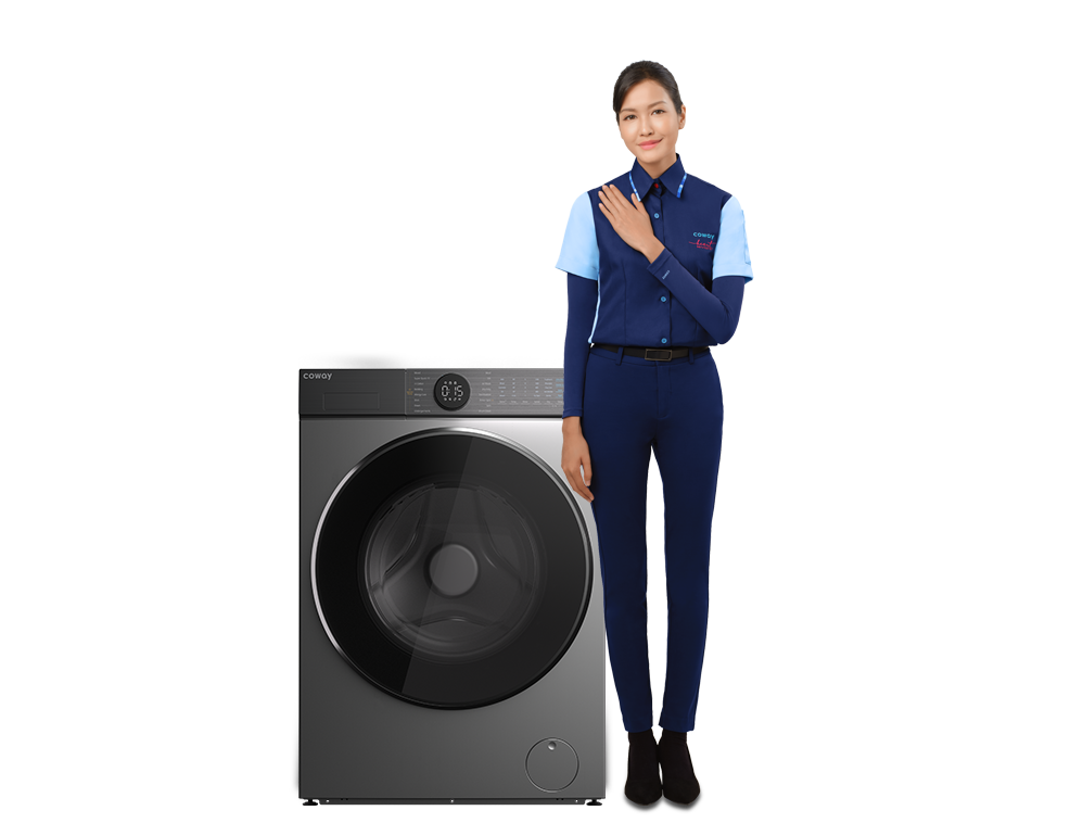 Coway technicians providing washer dryer heart service