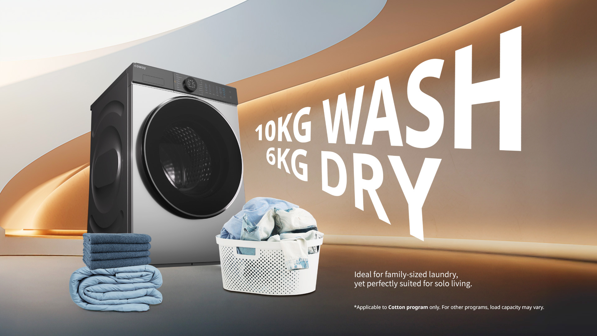 Family-sized laundry load in the Coway Washer Dryer