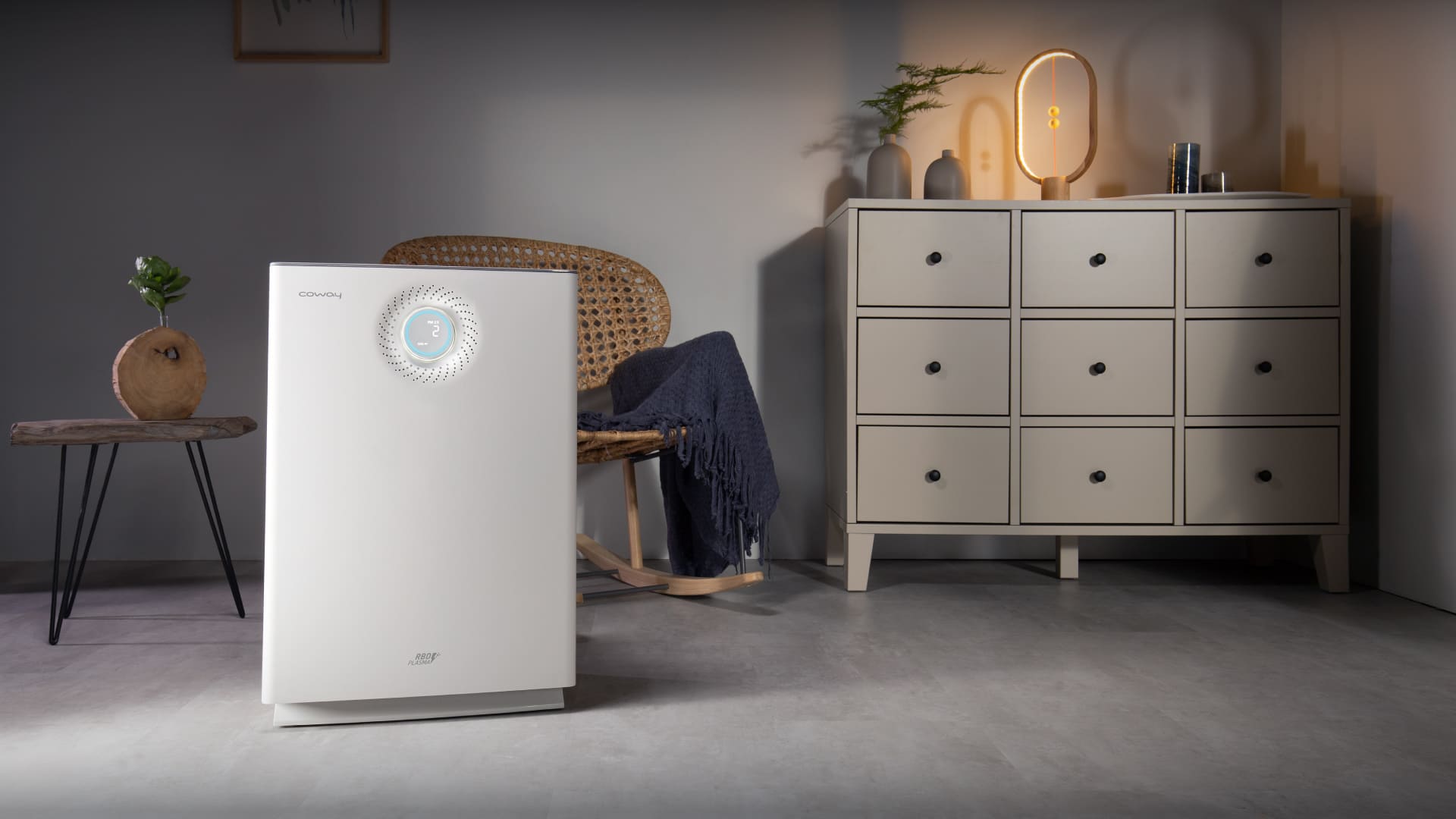 Coway air purifier protecting a family living room